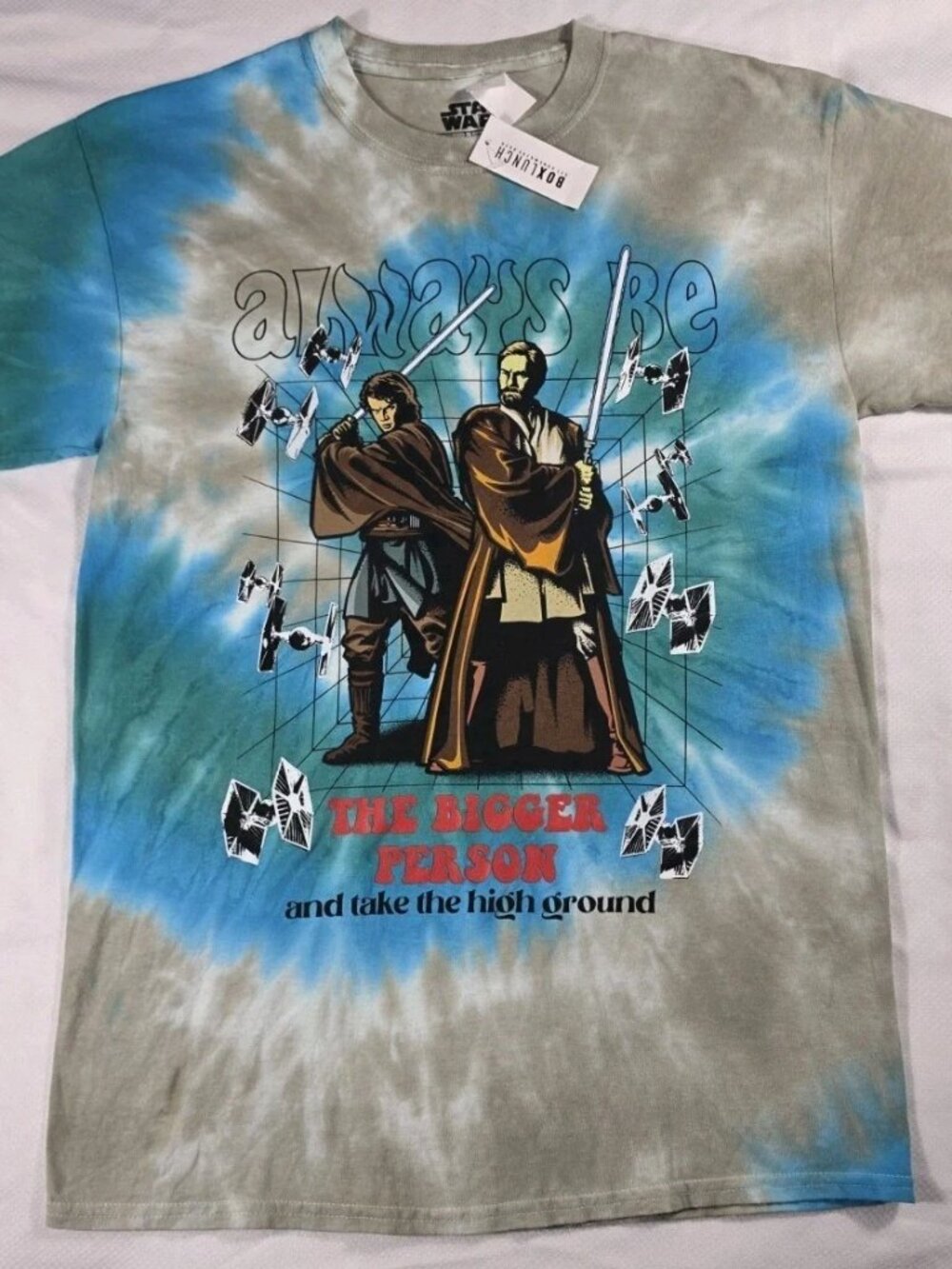 Star Wars Shirt Adult Small Blue Gray Tie Dye Short Sleeve Obi-Wan Anakin NWT
